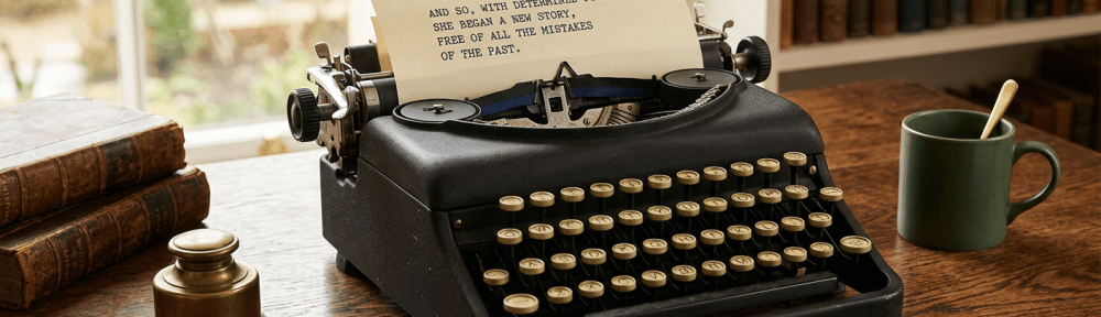 Remington No.12 typewriter with paper displaying motivational text about new beginnings